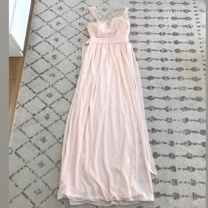 long blush pink bridesmaid dress